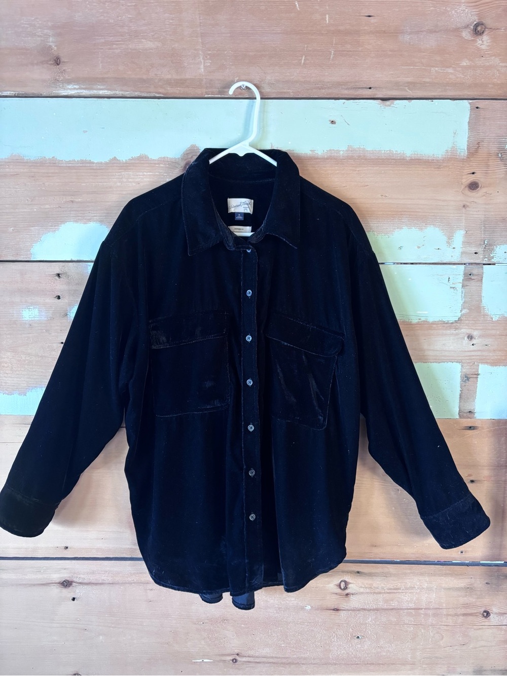 Universal Thread Black Velvet Button-Down Shirt